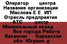 Оператор Call-центра › Название организации ­ Маслова Е Е, ИП › Отрасль предприятия ­ АТС, call-центр › Минимальный оклад ­ 20 000 - Все города Работа » Вакансии   . Кировская обл.,Югрино д.